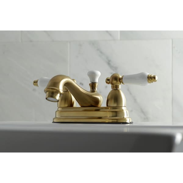 KS3607PL 4 Centerset Bathroom Faucet, Brushed Brass